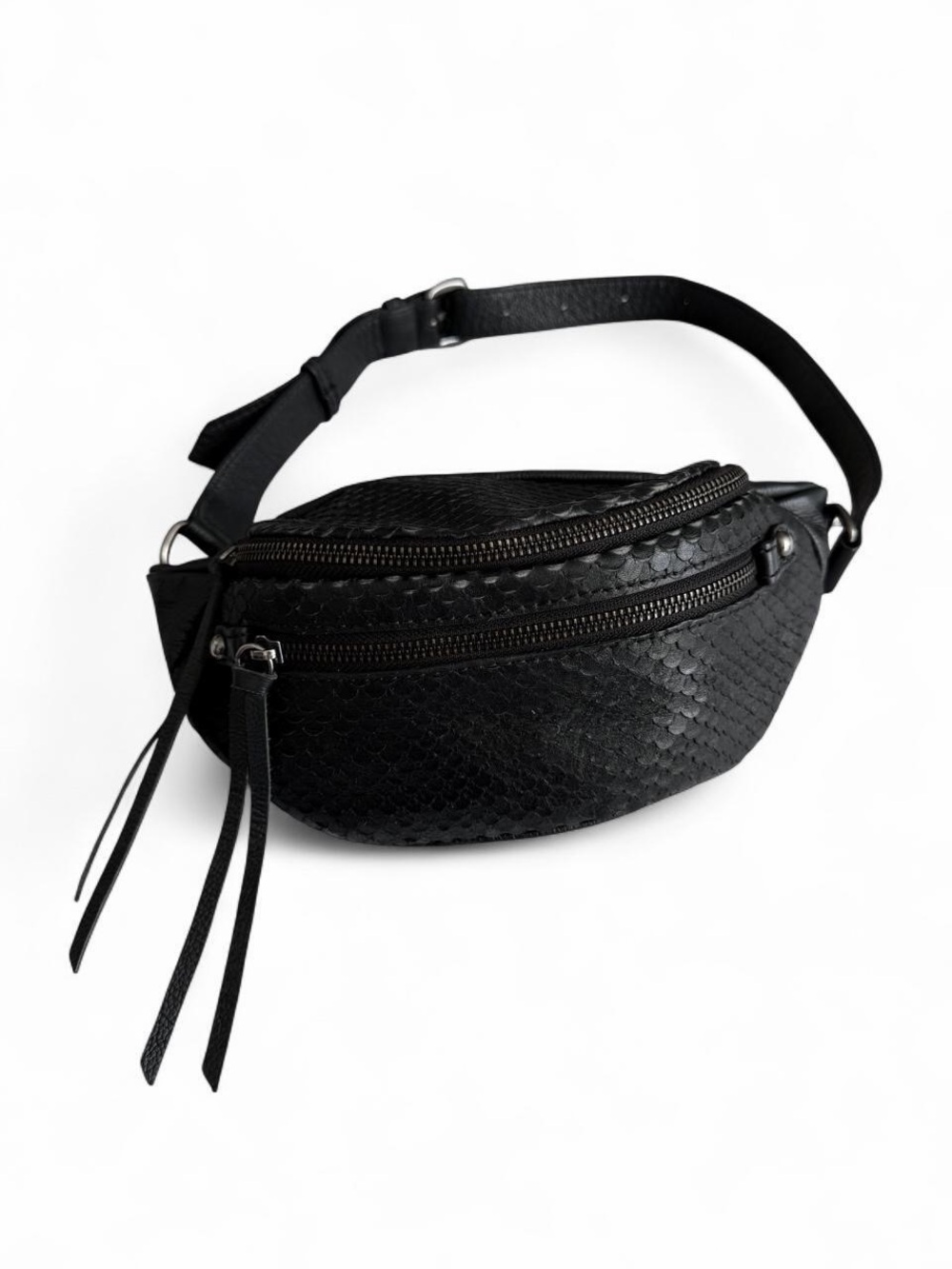 Black scales Textured Leather Waist Bag / Belt Bag